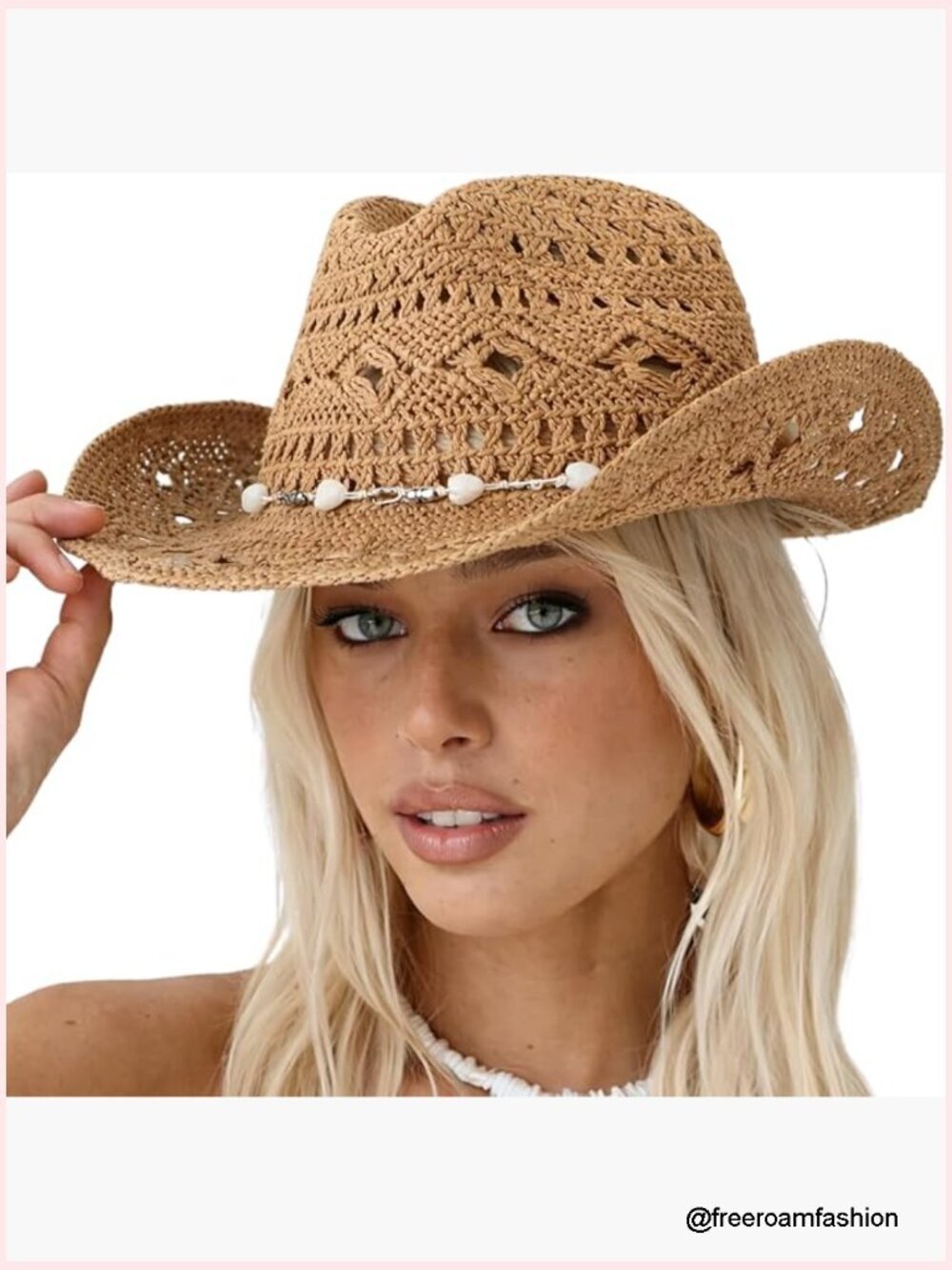 Straw Cowboy Hat with Chain - Unisex Cowgirl Hat for Beach Country
